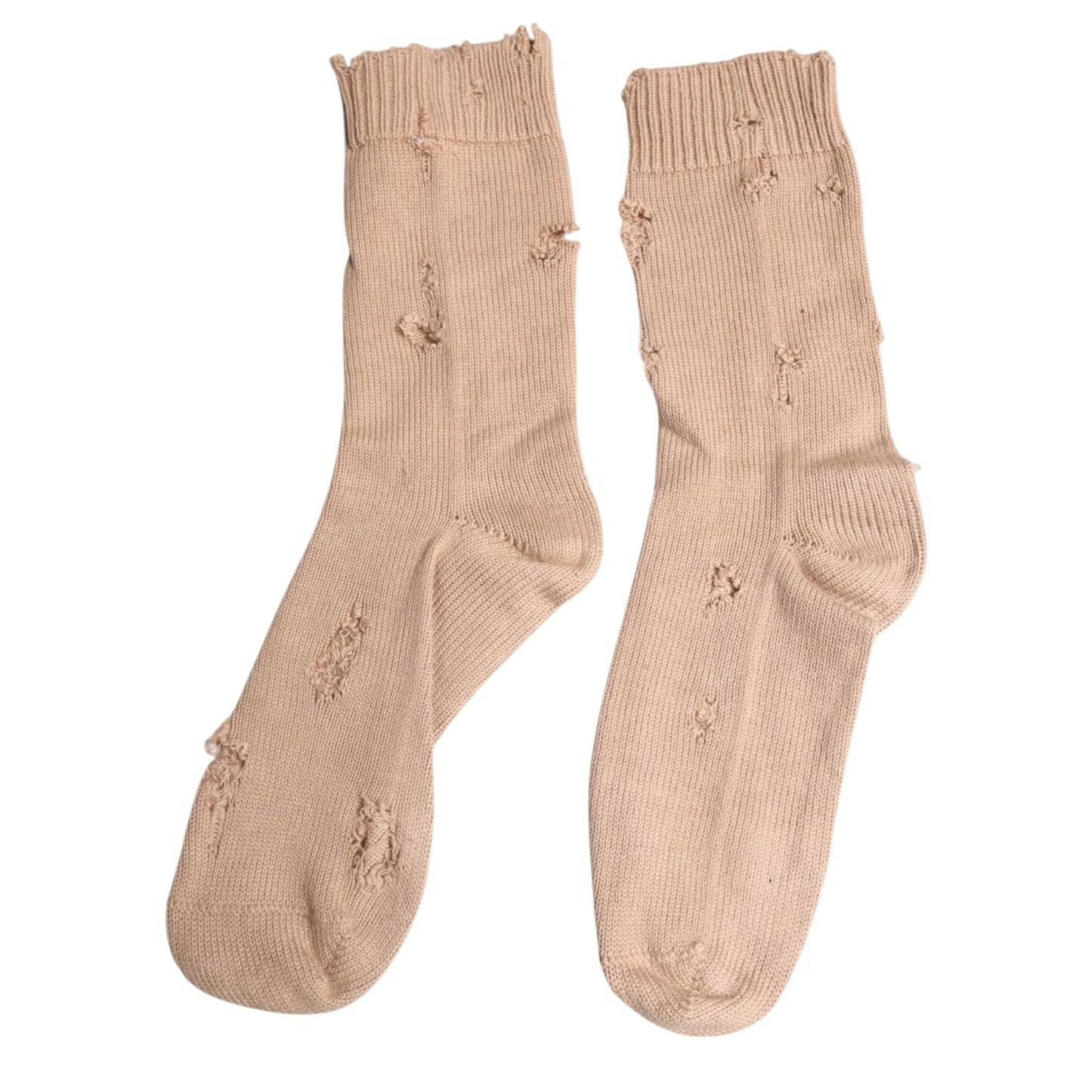 Dolce & Gabbana Beige Solid Stretch Mid Calf Men Socks
