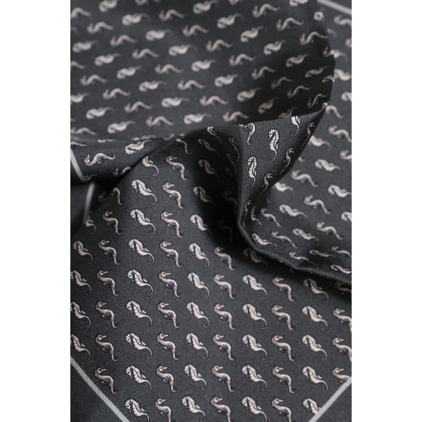 Dolce & Gabbana Black Fish Print Silk Square Men Foulard Scarf