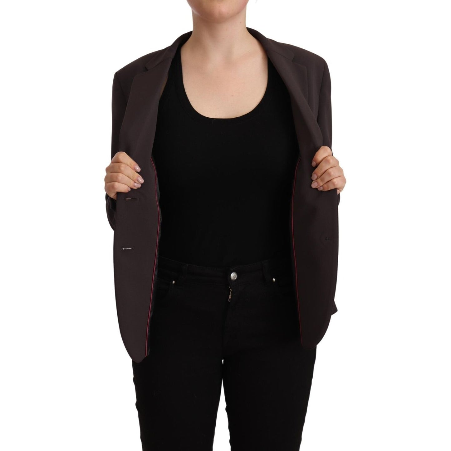 F.IT Brown Long Sleeve Single Breasted Women Jacket Blazer
