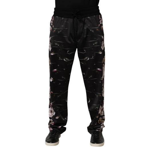 Dolce & Gabbana Black Floral Straight-Leg Chino Trouser Pants