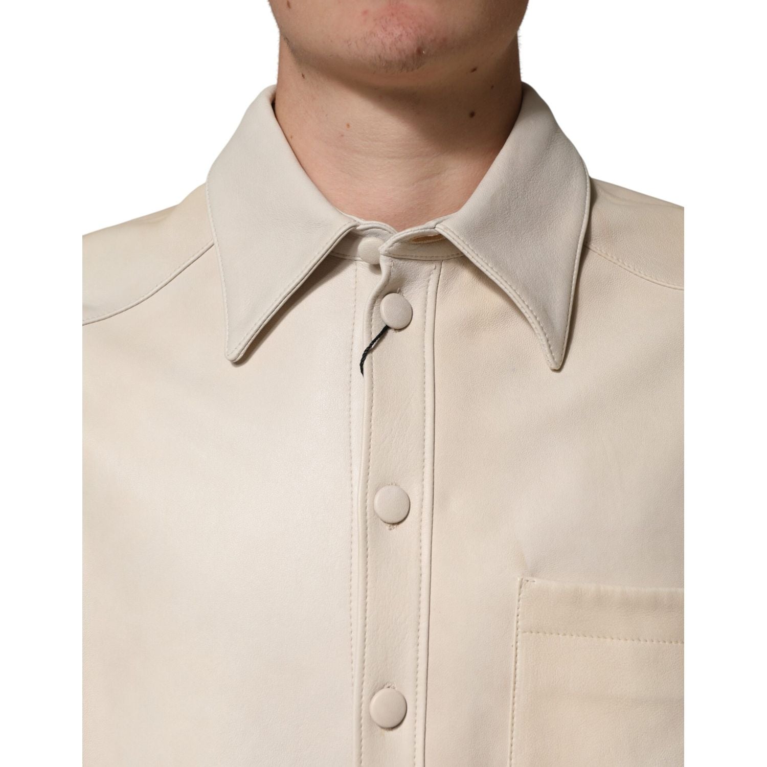 Dolce & Gabbana Beige Leather Button Down Men Casual Shirt