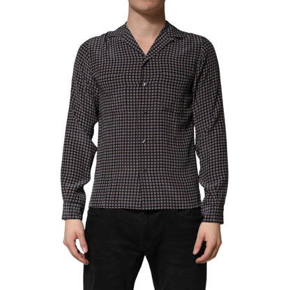 Dolce & Gabbana Black Patterned Silk Men Button Down Shirt