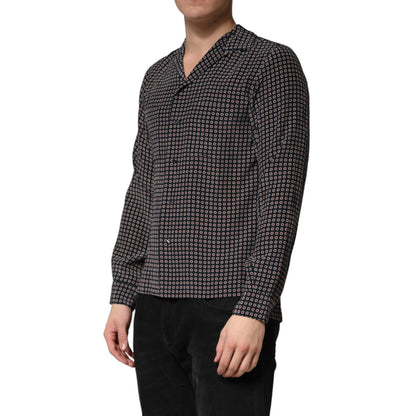 Dolce & Gabbana Black Patterned Silk Men Button Down Shirt