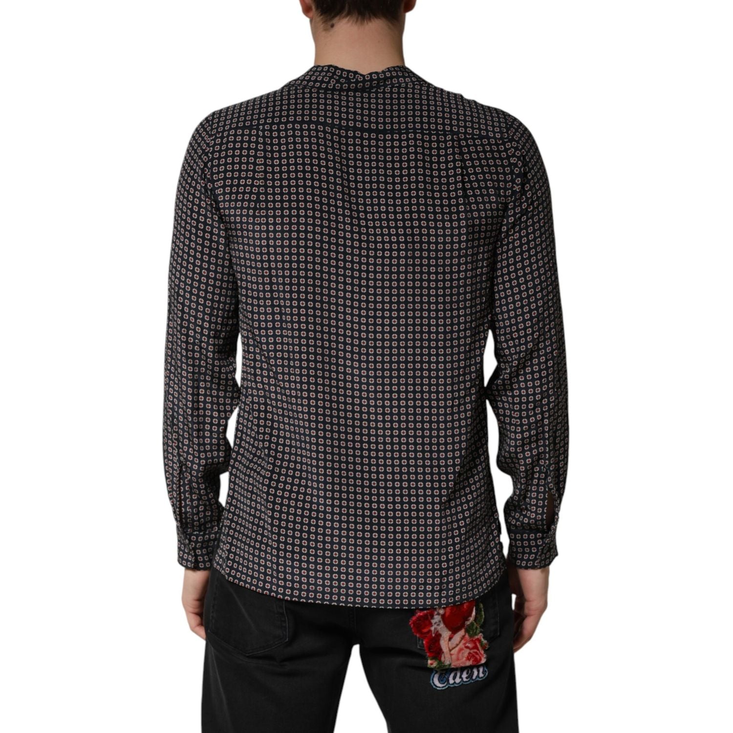 Dolce & Gabbana Black Patterned Silk Men Button Down Shirt