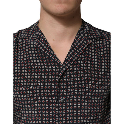 Dolce & Gabbana Black Patterned Silk Men Button Down Shirt