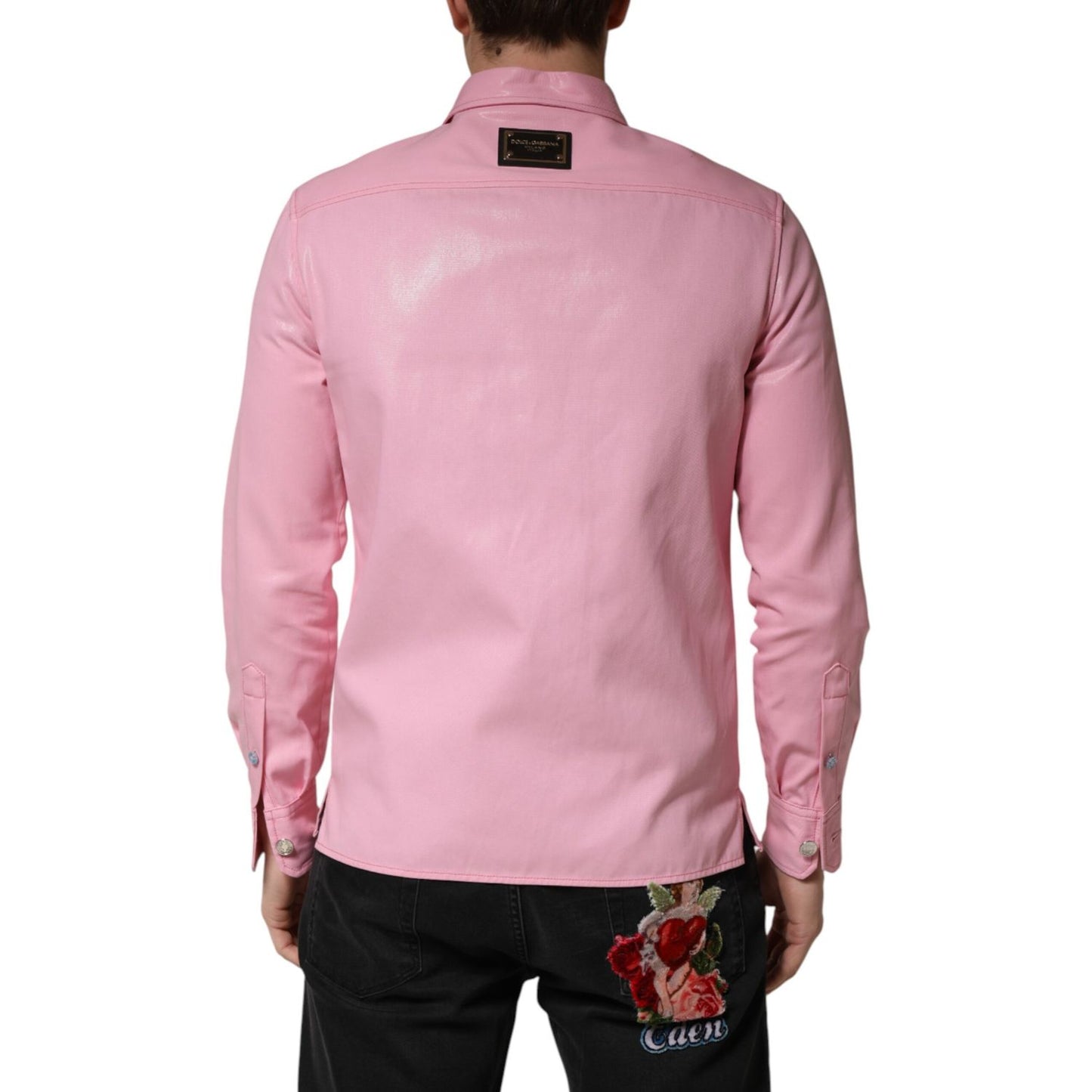 Dolce & Gabbana Pink Cotton Collared Men Button Down Shirt