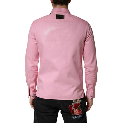Dolce & Gabbana Pink Cotton Collared Men Button Down Shirt