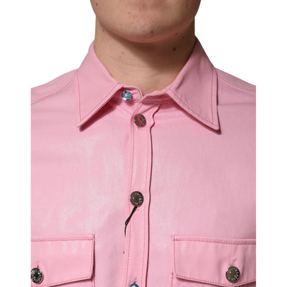 Dolce & Gabbana Pink Cotton Collared Men Button Down Shirt