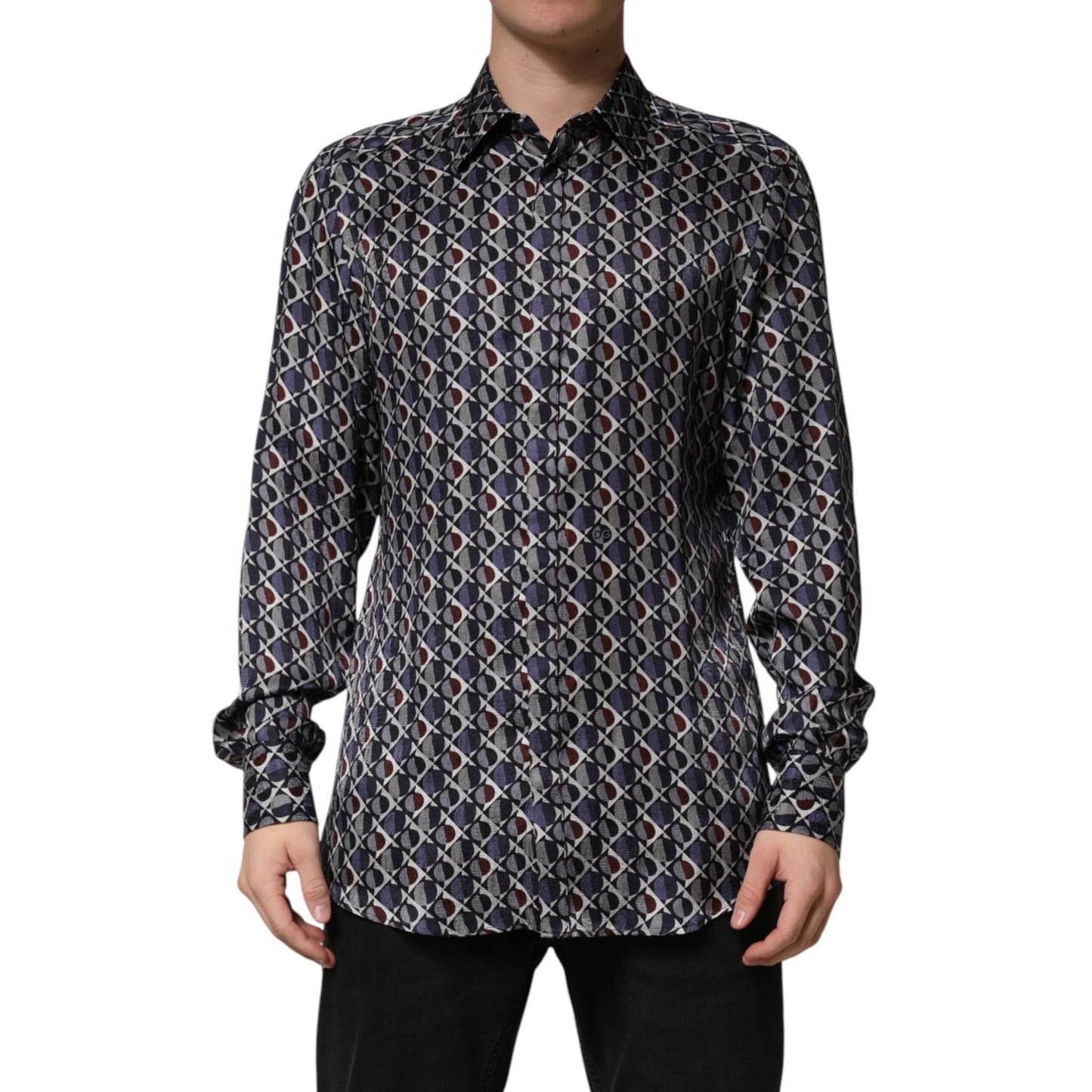Dolce & Gabbana Multicolor Patterned Collared GOLD Men Dress Shirt