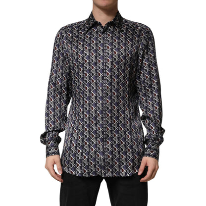 Dolce & Gabbana Multicolor Patterned Collared GOLD Men Dress Shirt