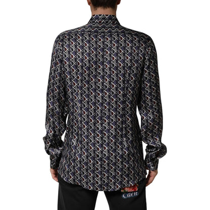 Dolce & Gabbana Multicolor Patterned Collared GOLD Men Dress Shirt