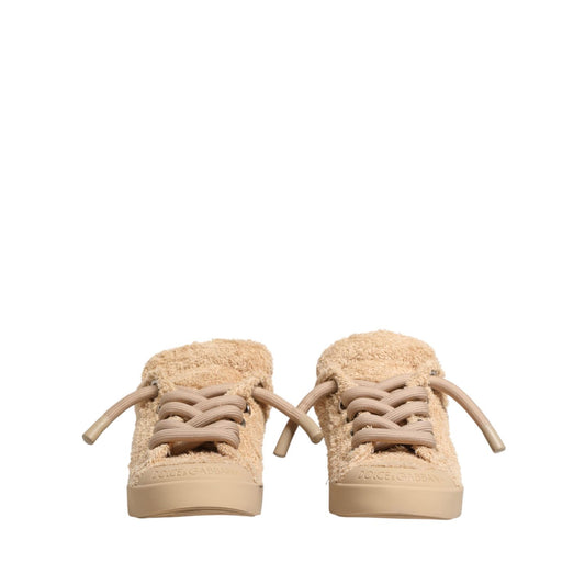 Dolce & Gabbana Shoes Beige Faux Shearling Low Top Sneakers