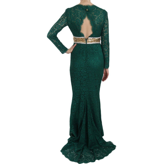 Dolce & Gabbana Crystal Gold Belt Lace Sheath Gown Dress