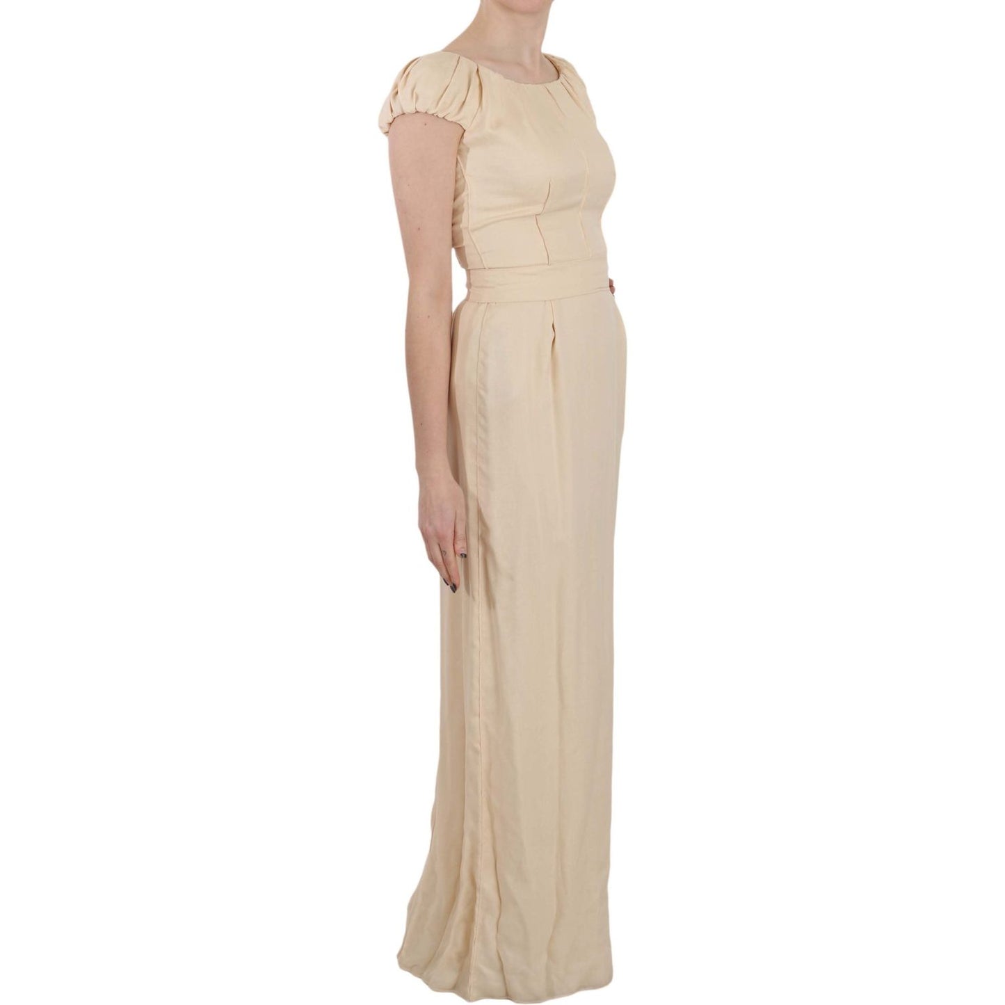 Dolce & Gabbana Beige Silk Column Cap Sleeve Gown Dress Dresses