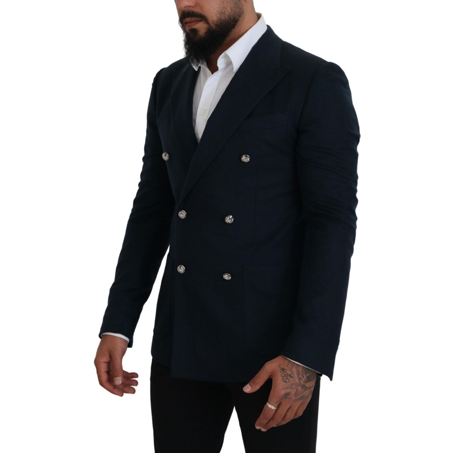 Dolce & Gabbana Blue Double Breasted Formal Coat Blazer