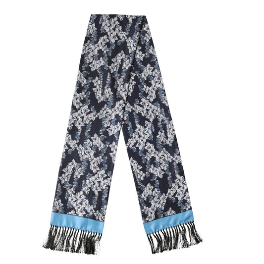 Dolce & Gabbana Black Blue Silk Floral Pattern Fringe 140cm x 16cm  Scarf