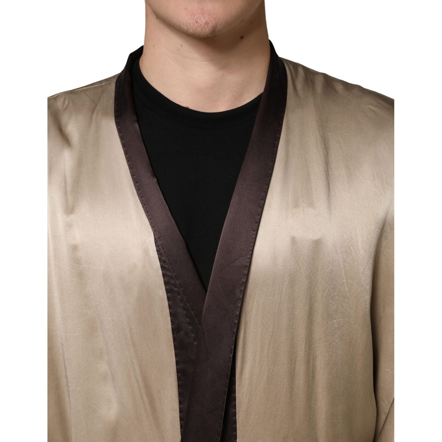 Dolce & Gabbana Beige Silk Satin Long Coat Robe Jacket