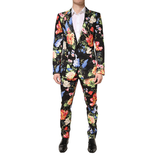 Dolce & Gabbana Black Floral Single Breasted MARTINI 2 Piece Suit