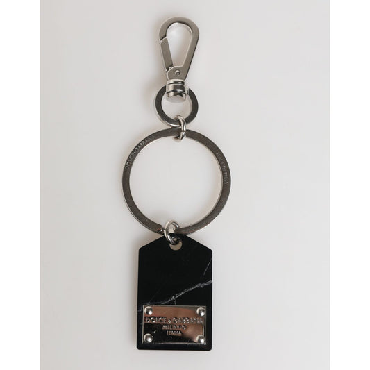 Dolce & Gabbana Black Silver Brass LogoPlaque Metal Ring Keyring  Keychain