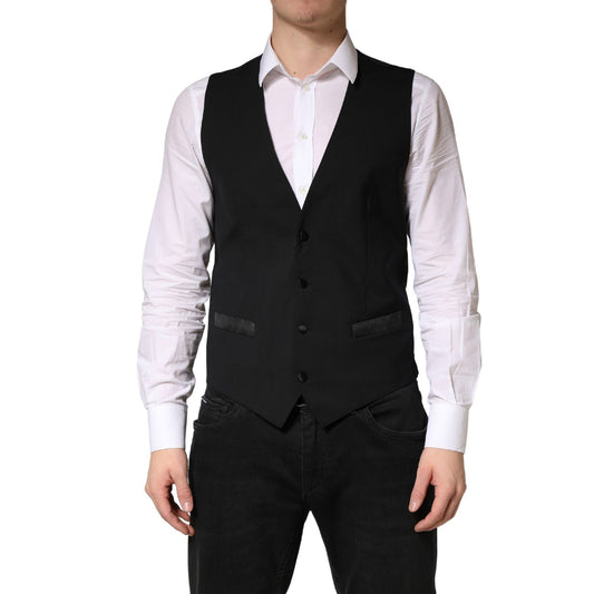 Dolce & Gabbana Black Wool Dress Men Formal Waistcoat Vest