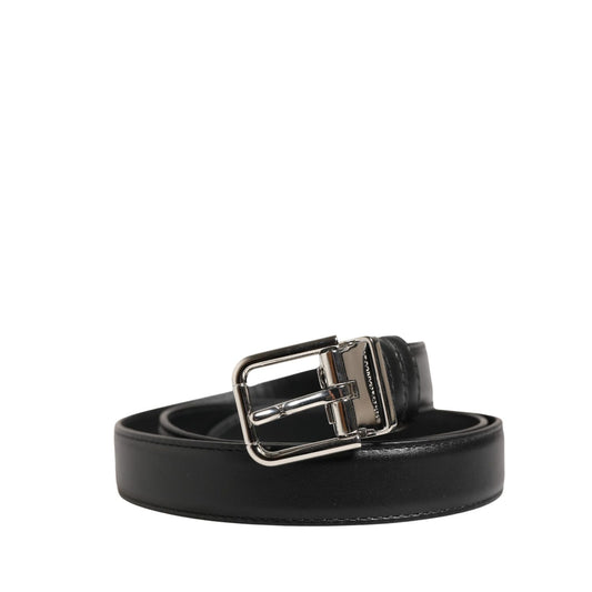 Dolce & Gabbana Men Black Classic Leather Metal Buckle Belt