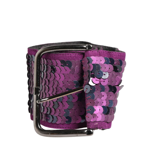 GF Ferre Women Purple Sequined Silver Metal Buckle Belt