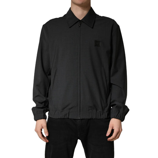 Dolce & Gabbana Black Wool Logo Full Zip Men Bomber Jacket