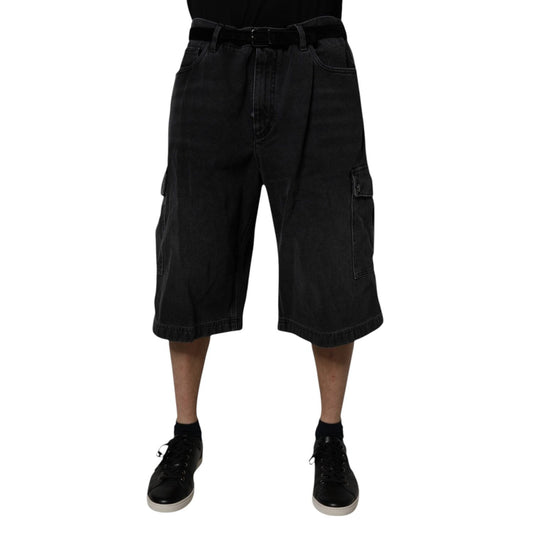 Dolce & Gabbana Black Mid Waist Denim Cargo Bermuda Shorts