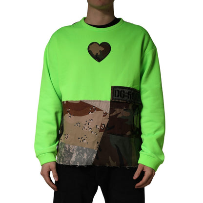Dolce & Gabbana Green Patchwork Heart Men Sweatshirt Sweater