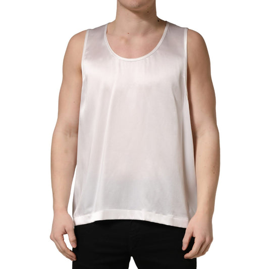 Dolce & Gabbana White Satin Polyester SleevelessTank T-shirt