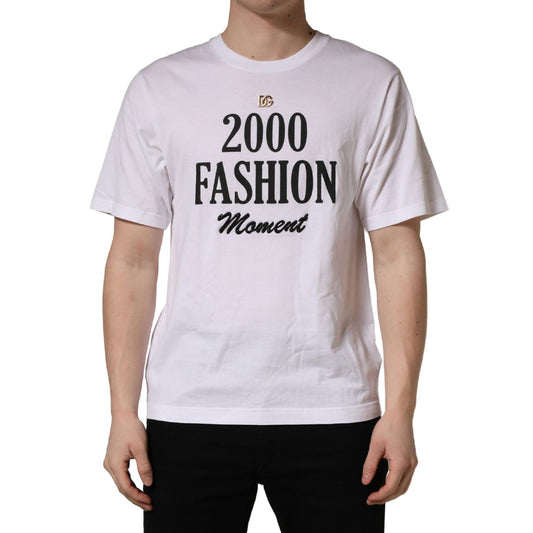 Dolce & Gabbana White Graphic Print DG Men Crew Neck T-shirt