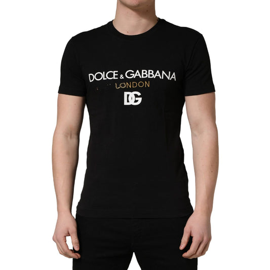 Dolce & Gabbana Black DG London Cotton Men Crew Neck  T-shirt