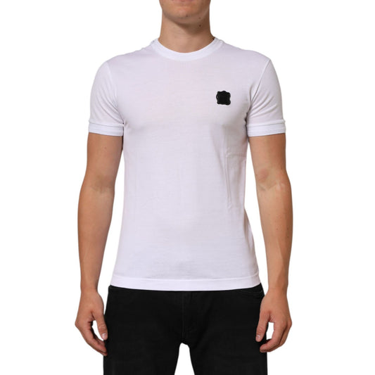 Dolce & Gabbana White Logo Patch Cotton Crew Neck T-shirt