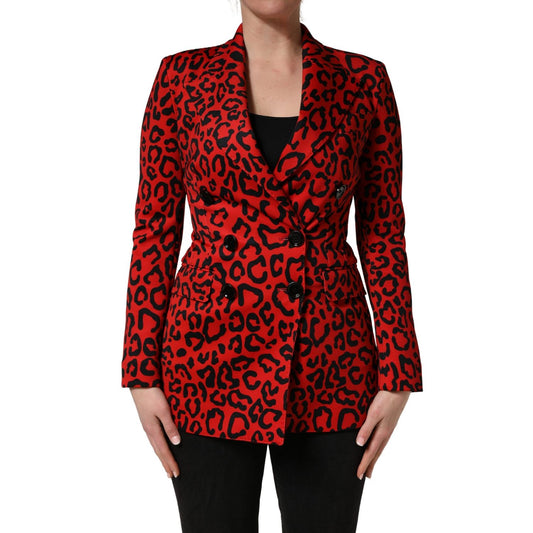 Dolce & Gabbana Red Leopard Double Breasted Coat Jacket