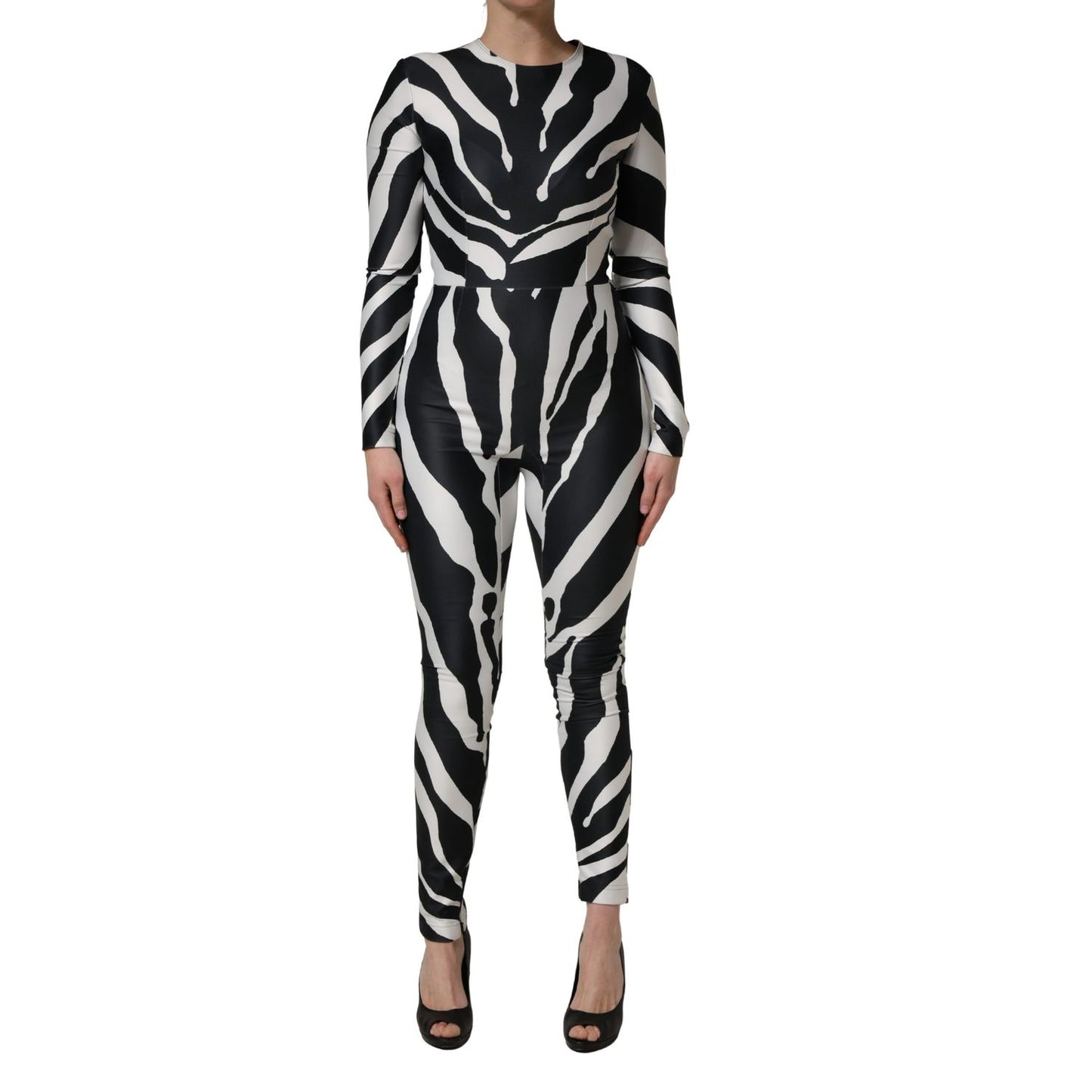 Dolce & Gabbana Black White Polyester Zebra Pattern Jumpsuit