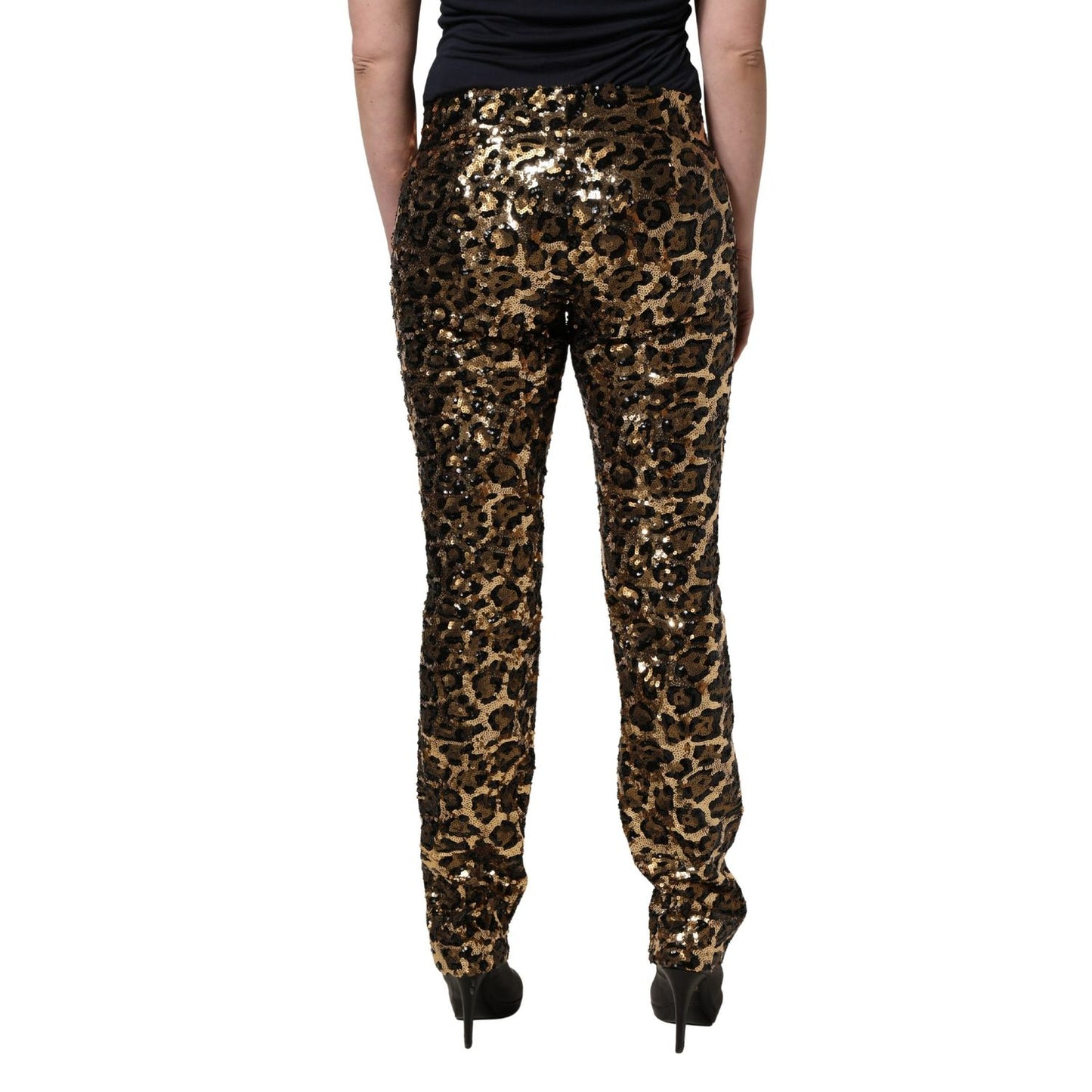 Dolce & Gabbana Gold Leopard Sequined Straight Trouser Pants