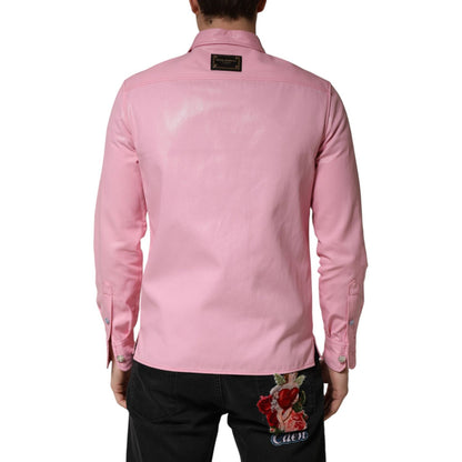 Dolce & Gabbana Pink Cotton Collared Men Button Down Shirt