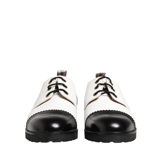 Dolce & Gabbana Black White Leather Derby Shoes