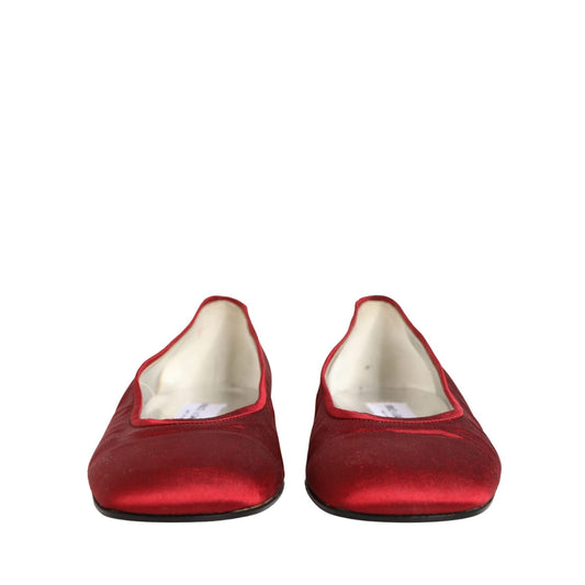Dolce & Gabbana Red Satin Fabric Ballet Slip On Flats Shoes