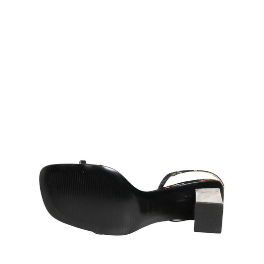 Dolce & Gabbana Black Silver Floral Block Heels Sandals Shoes