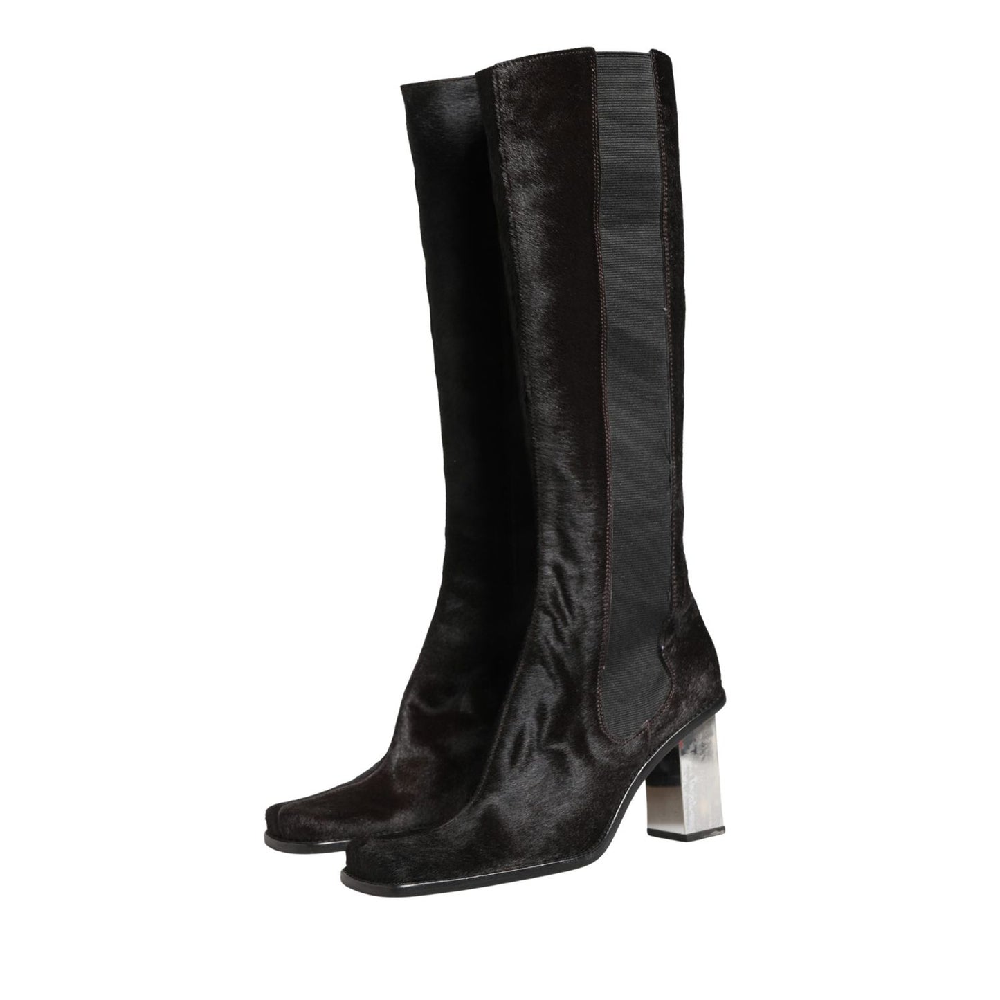 Dolce & Gabbana Black Suede Leather Knee High Boots Shoes