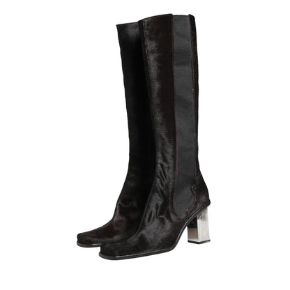 Dolce & Gabbana Black Suede Leather Knee High Boots Shoes