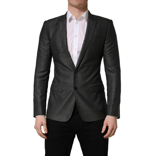 Dolce & Gabbana Dark Gray Wool Slim Fit Coat Jacket Blazer