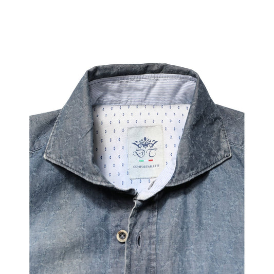 Domenico Tagliente DarkBlue Long Sleeve Collared Denim Shirt