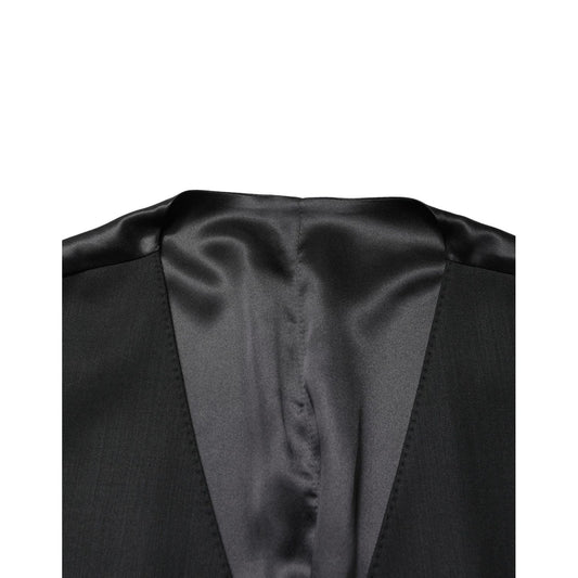 Dolce & Gabbana Black Wool Single Breasted Men Waistcoat Vest