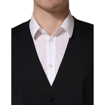 Dolce & Gabbana Black Wool Single Breasted Waistcoat Vest
