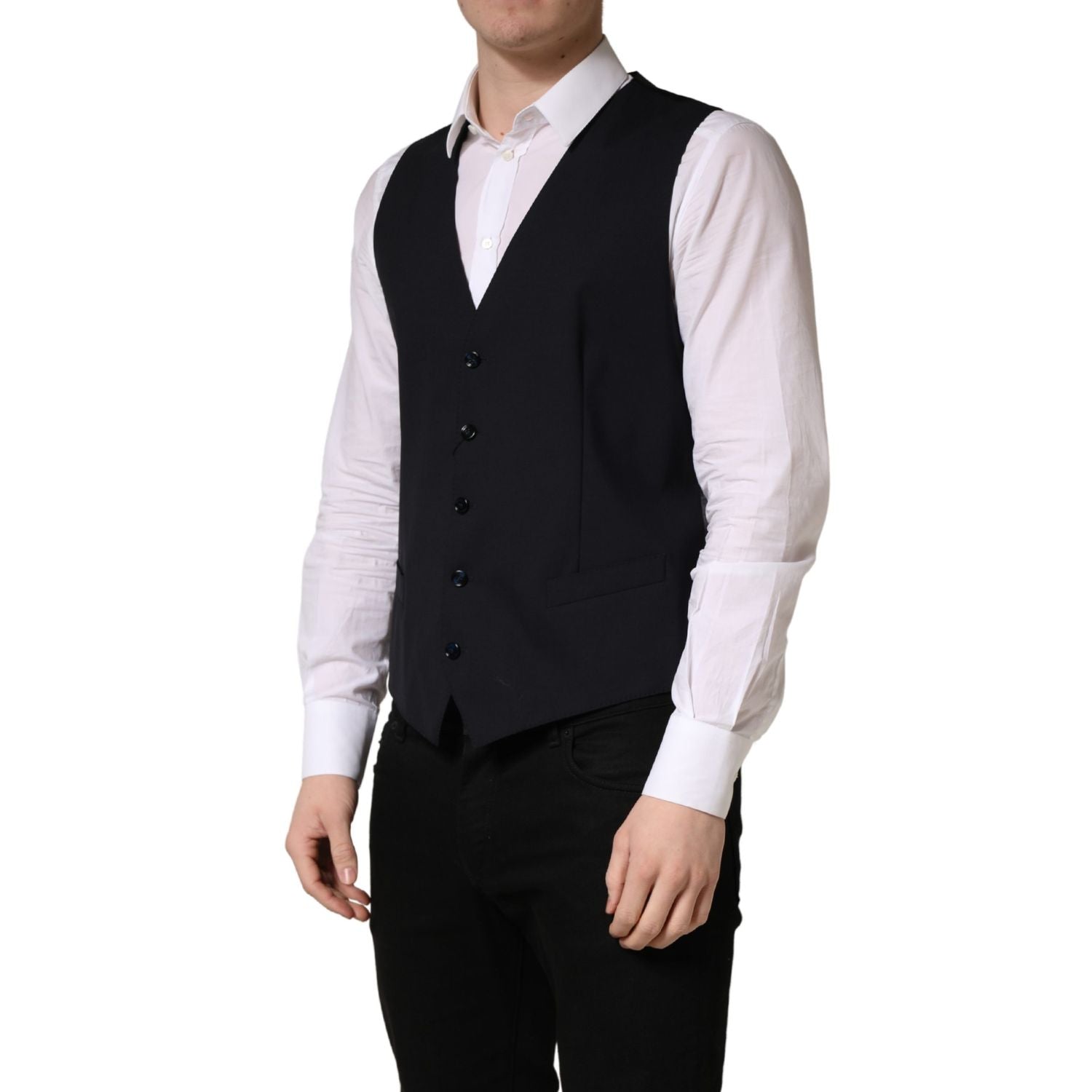 Dolce & Gabbana Black Wool Single Breasted Waistcoat Vest