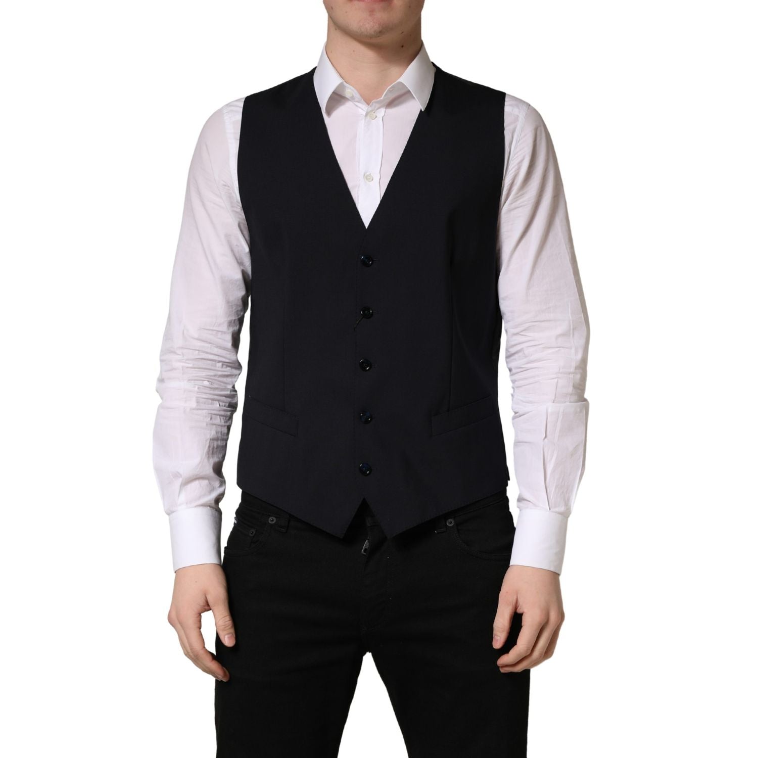 Dolce & Gabbana Black Wool Single Breasted Waistcoat Vest