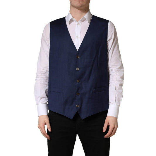 Dolce & Gabbana Navy Blue Wool Dress Formal Waistcoat Vest