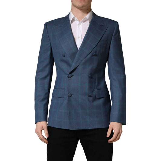 Dolce & Gabbana Blue Checked Double Breasted Men Suit Jacket